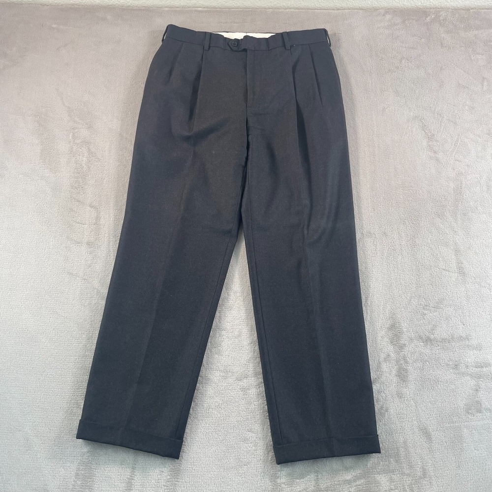 Brooks Brothers 346 Trouser Pants‎ 33x30 (Tag 34) Gray 100% Wool Pleated Cuffed